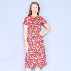 VINTAGE Geno Airplane Print Red Midi Dress